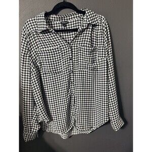 Torrid Blosue 0 (Large) Black Houndstooth Madison Georgette Button-Up Long Sleev